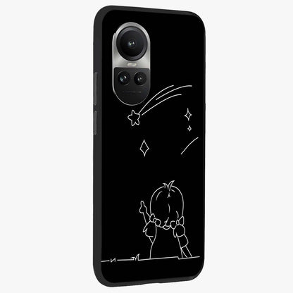 Line Art Girl With Shooting Stars Glass Case upright view showcasing delicate shooting stars artwork with minimal artistic theme.