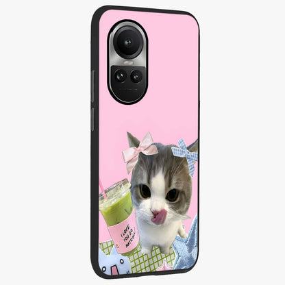 Love Matcha Cat Glass Case upright view showcasing adorable cat artwork with charming matcha themed design.