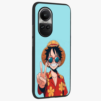 Luffy Summer Anime Vibe Glass Case upright view showcasing dynamic anime artwork with bright adventurous theme.