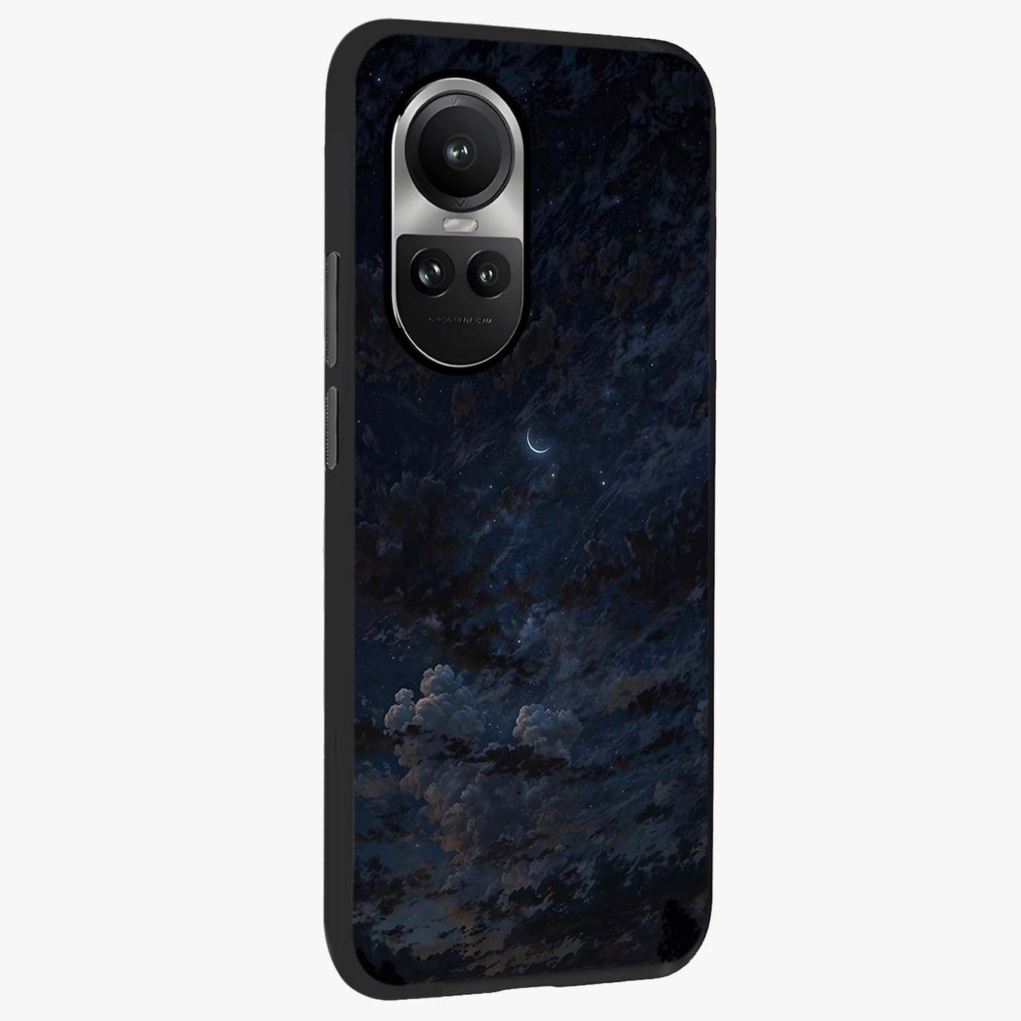 Lunar Veil Silence Glass Case upright view showcasing calm moon themed artwork with serene night atmosphere.