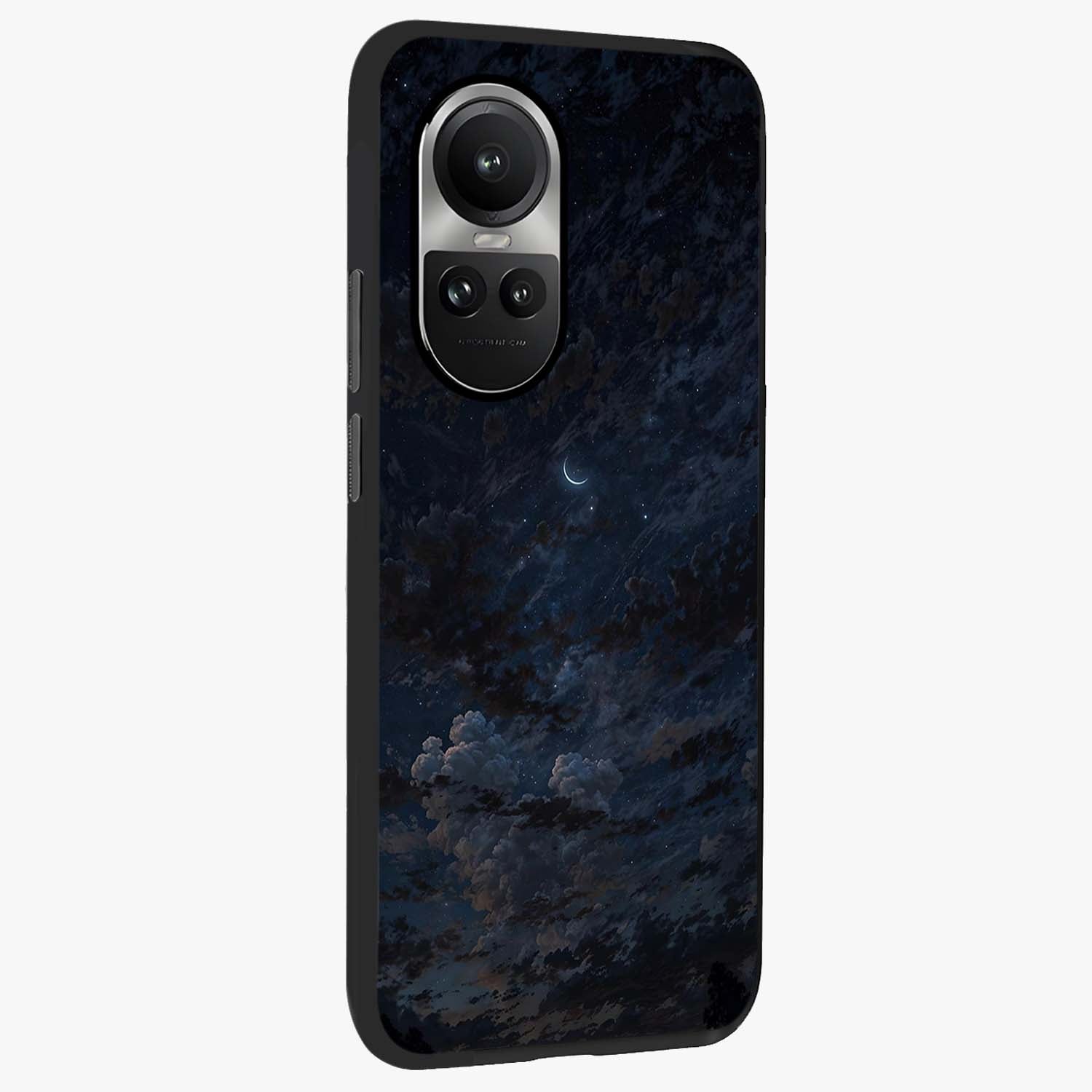 Lunar Veil Silence Glass Case upright view showcasing calm moon themed artwork with serene night atmosphere.
