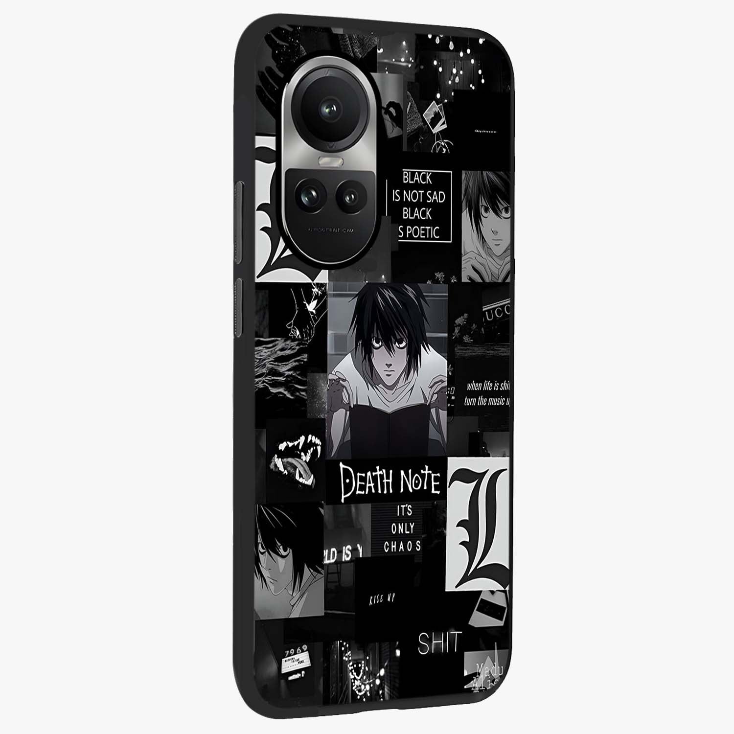Midnight Chaos Mind Glass Case upright view showcasing expressive abstract artwork with bold dark theme.