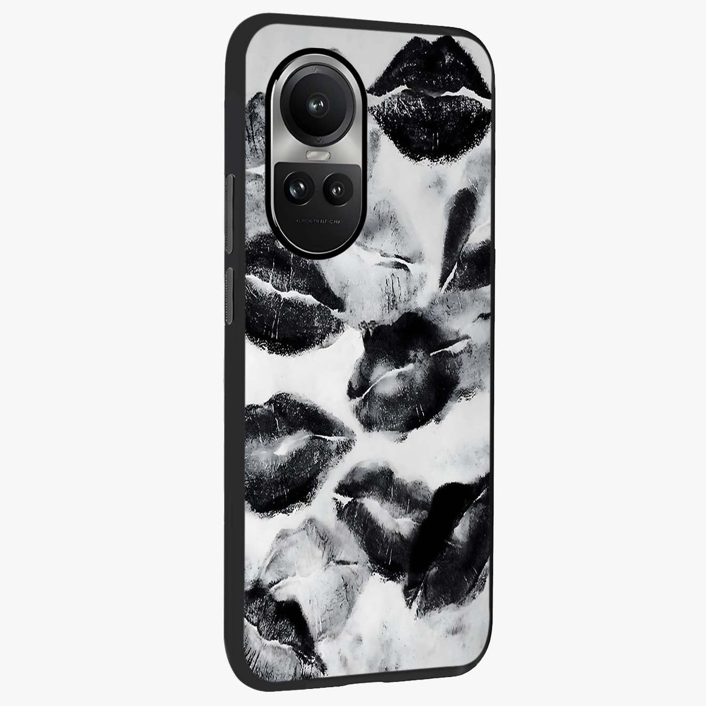 Midnight Kiss Marks Glass Case upright view showcasing stylish kiss mark artwork with trendy romantic theme.