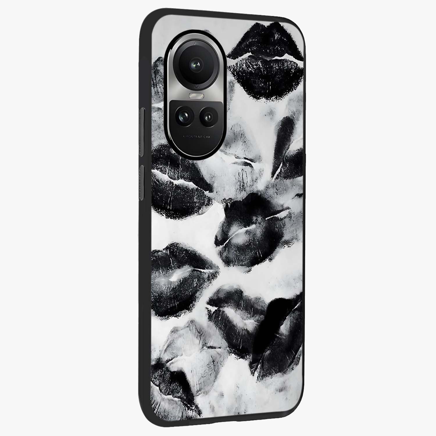 Midnight Kiss Marks Glass Case upright view showcasing stylish kiss mark artwork with trendy romantic theme.