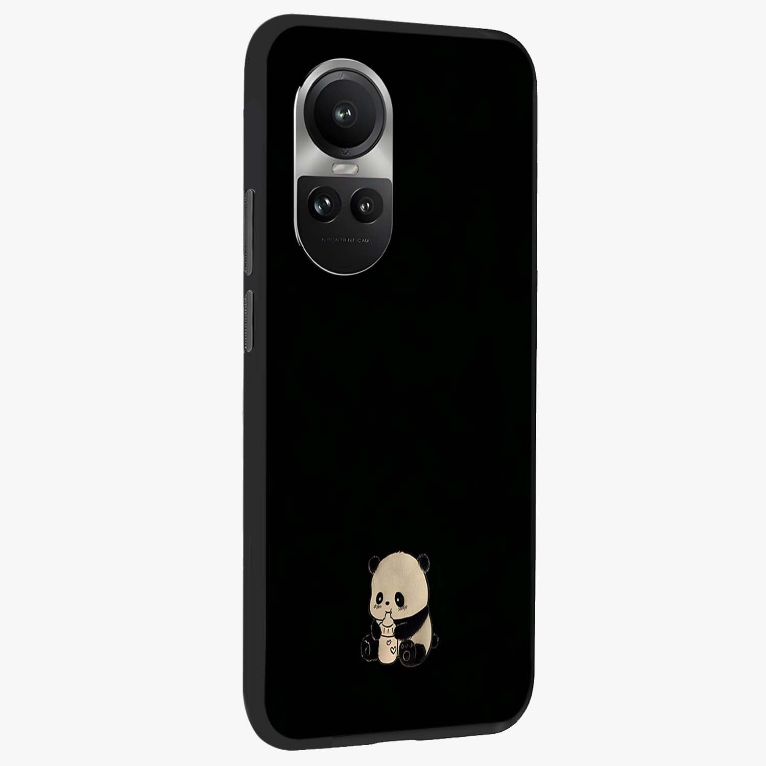 Midnight Panda Love Glass Case upright view showcasing charming panda artwork with playful romantic theme.