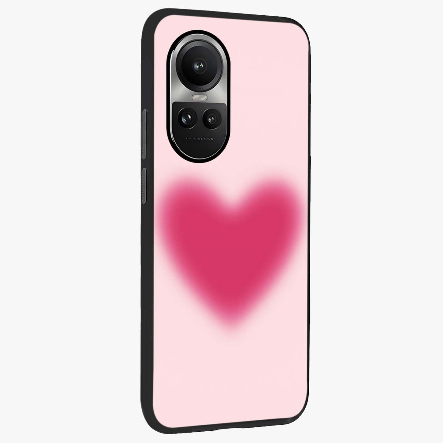 Pink Aura Heart Glass Case upright view showcasing romantic heart artwork with soft pastel theme.