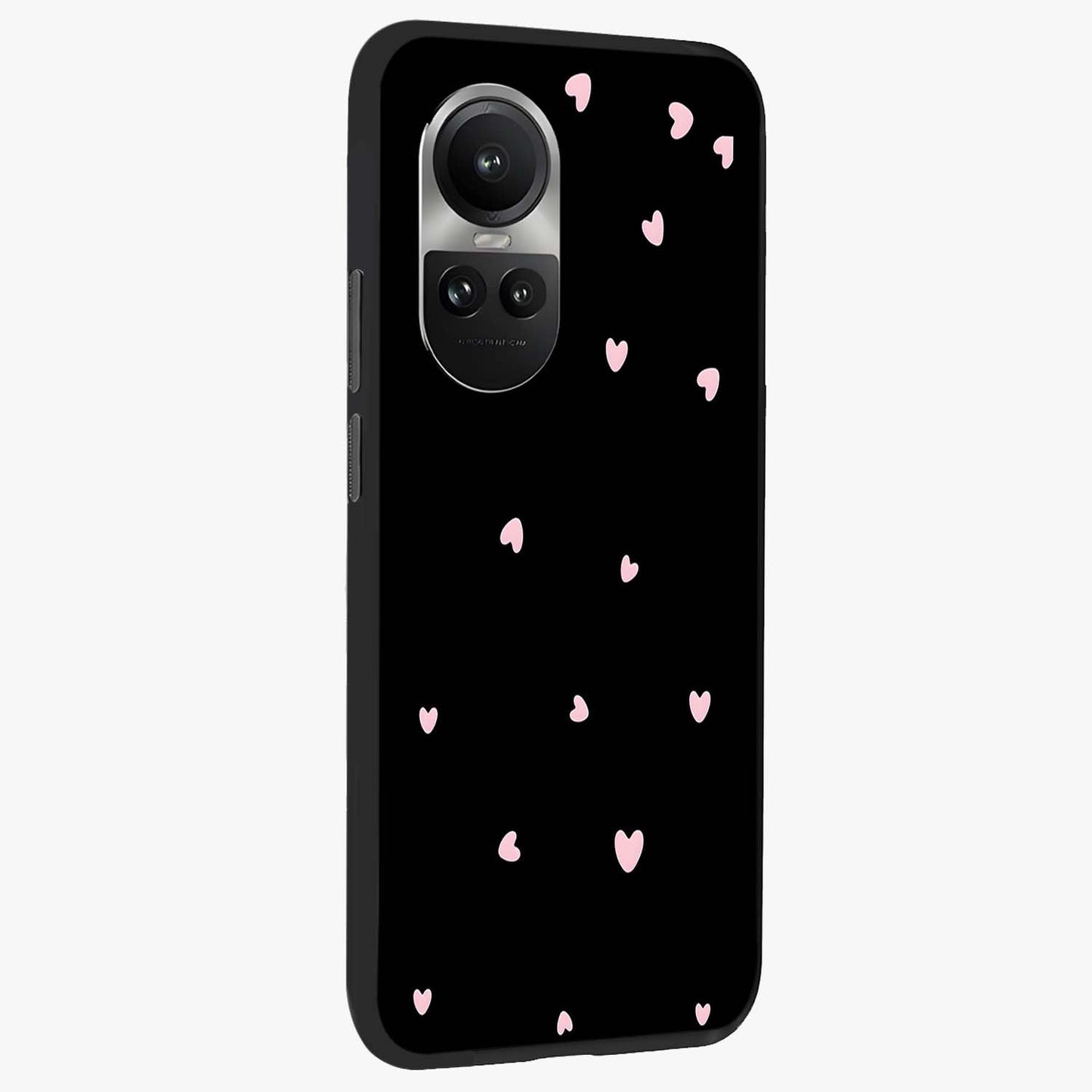 Pink Love Drops Glass Case upright view showcasing charming heart drop artwork with romantic playful theme.