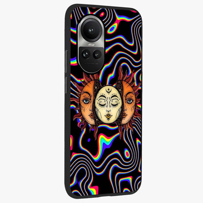 Psychedelic Sun Glass Case upright view showcasing trippy sun artwork with bold psychedelic theme.