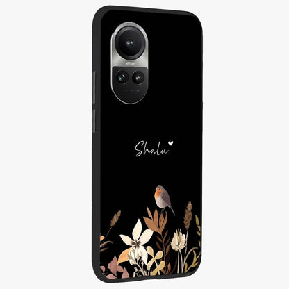 Quiet Garden Tune Custom Name Glass Case upright view showcasing serene botanical artwork with personalized aesthetic.