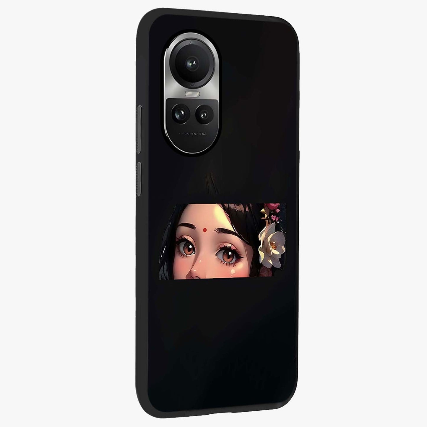 Radha Divine Embrace Glass Case upright view showcasing sacred Radha themed artwork with peaceful devotional style.