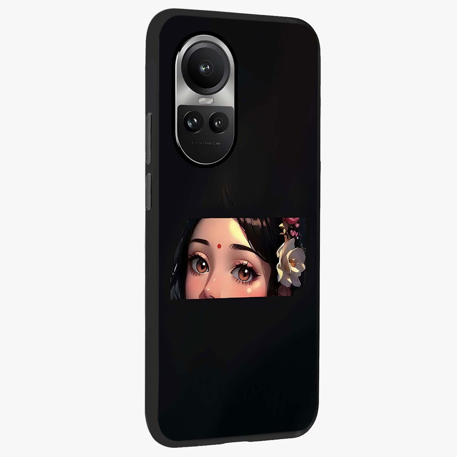 Radha Divine Embrace Glass Case upright view showcasing sacred Radha themed artwork with peaceful devotional style.