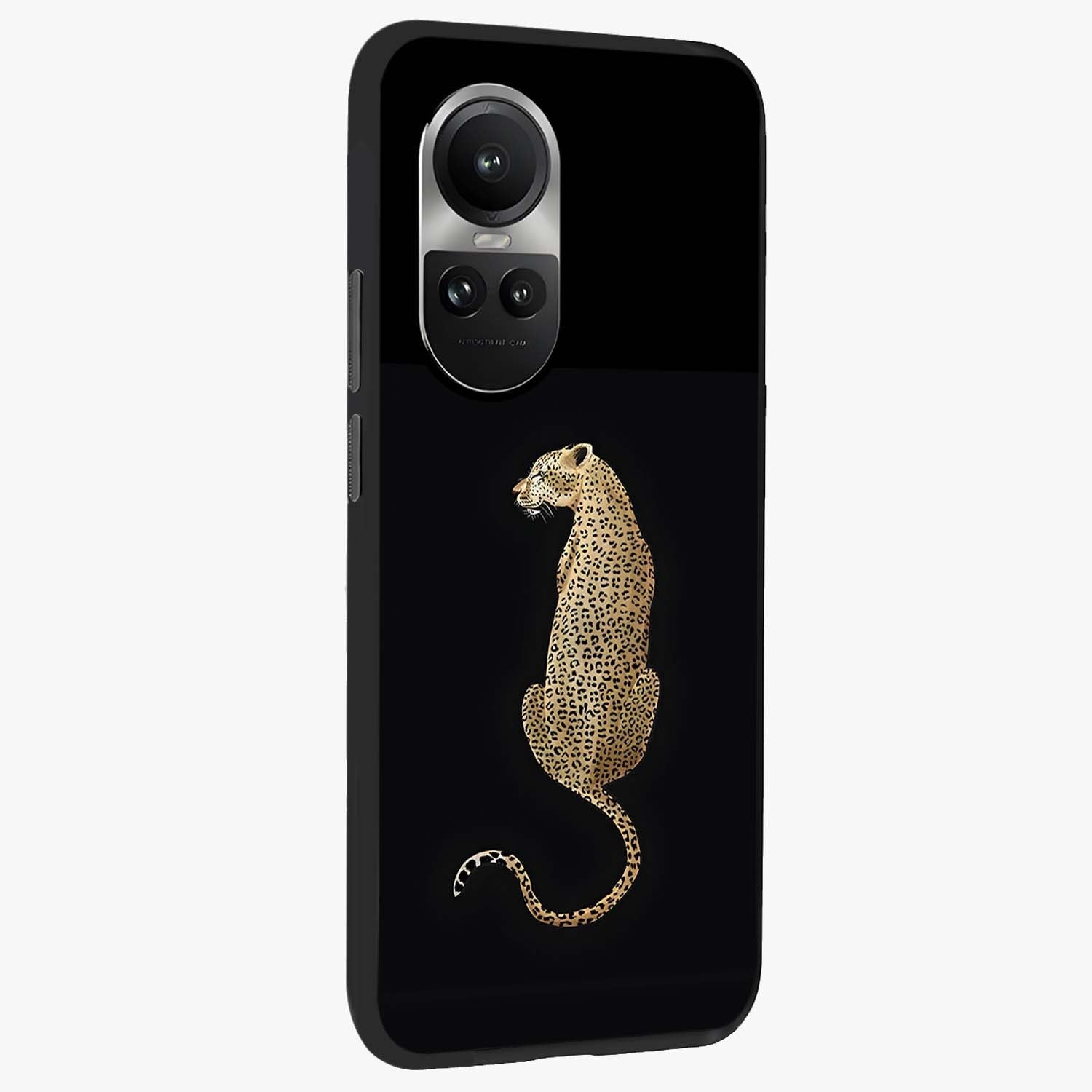 Regal Leopard Glass Case upright view showcasing striking leopard artwork with fierce wildlife theme.