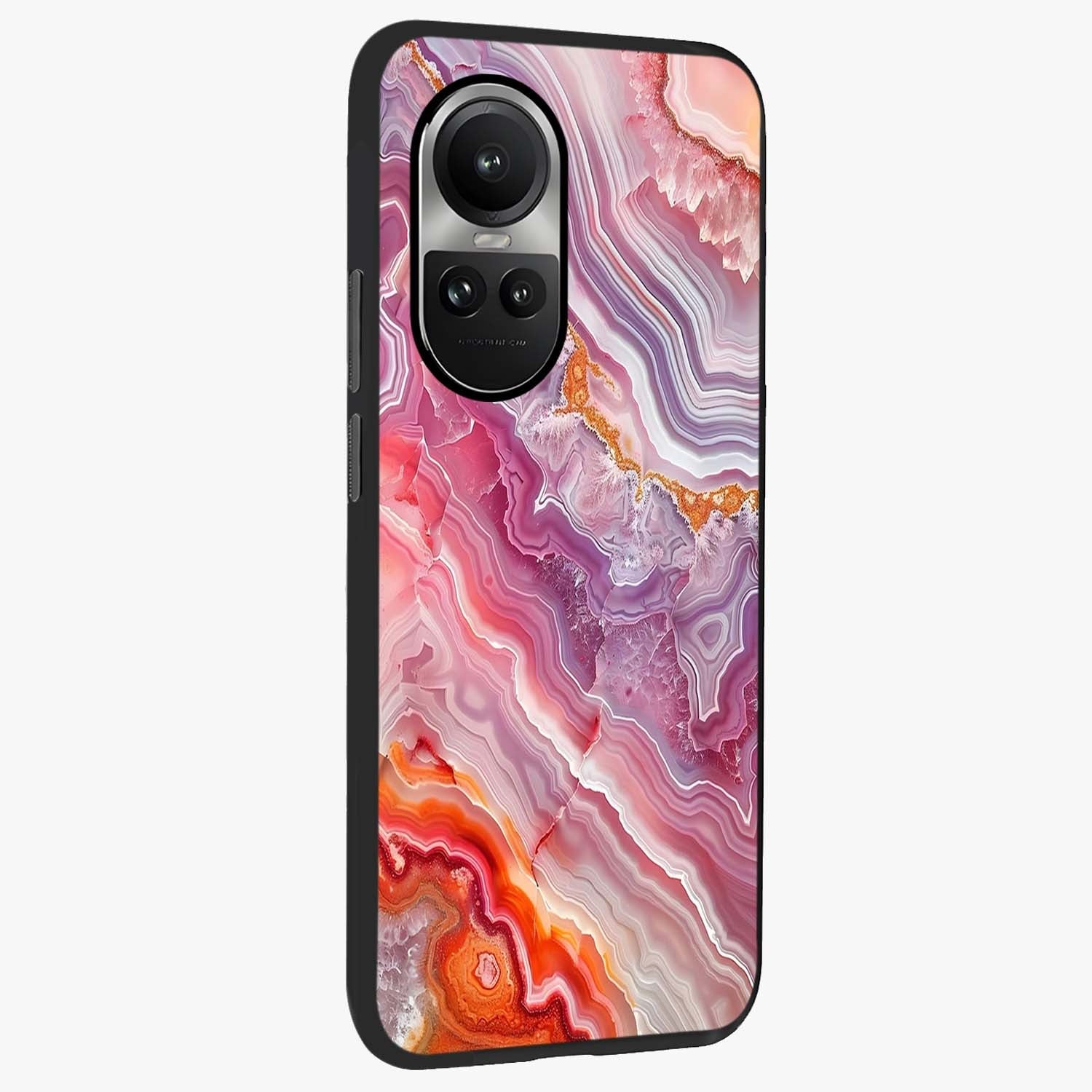Rose Quartz Marble Glass Case upright view showcasing decorative marble artwork with luxurious pastel theme.