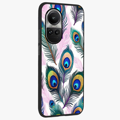 Royal Peacock Feathers Glass Case upright view showcasing elegant peacock feather artwork with decorative royal theme.