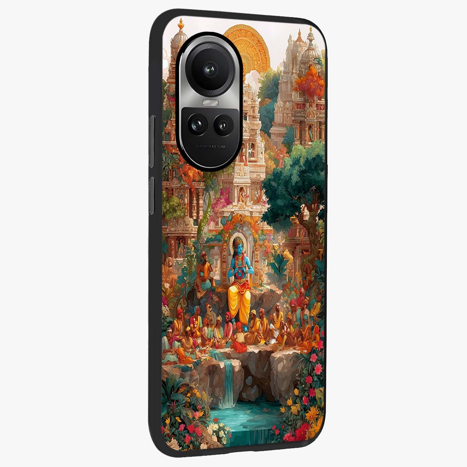 Sacred Sunlight Gods Glass Case upright view showcasing glowing divine artwork with sacred mythological theme.