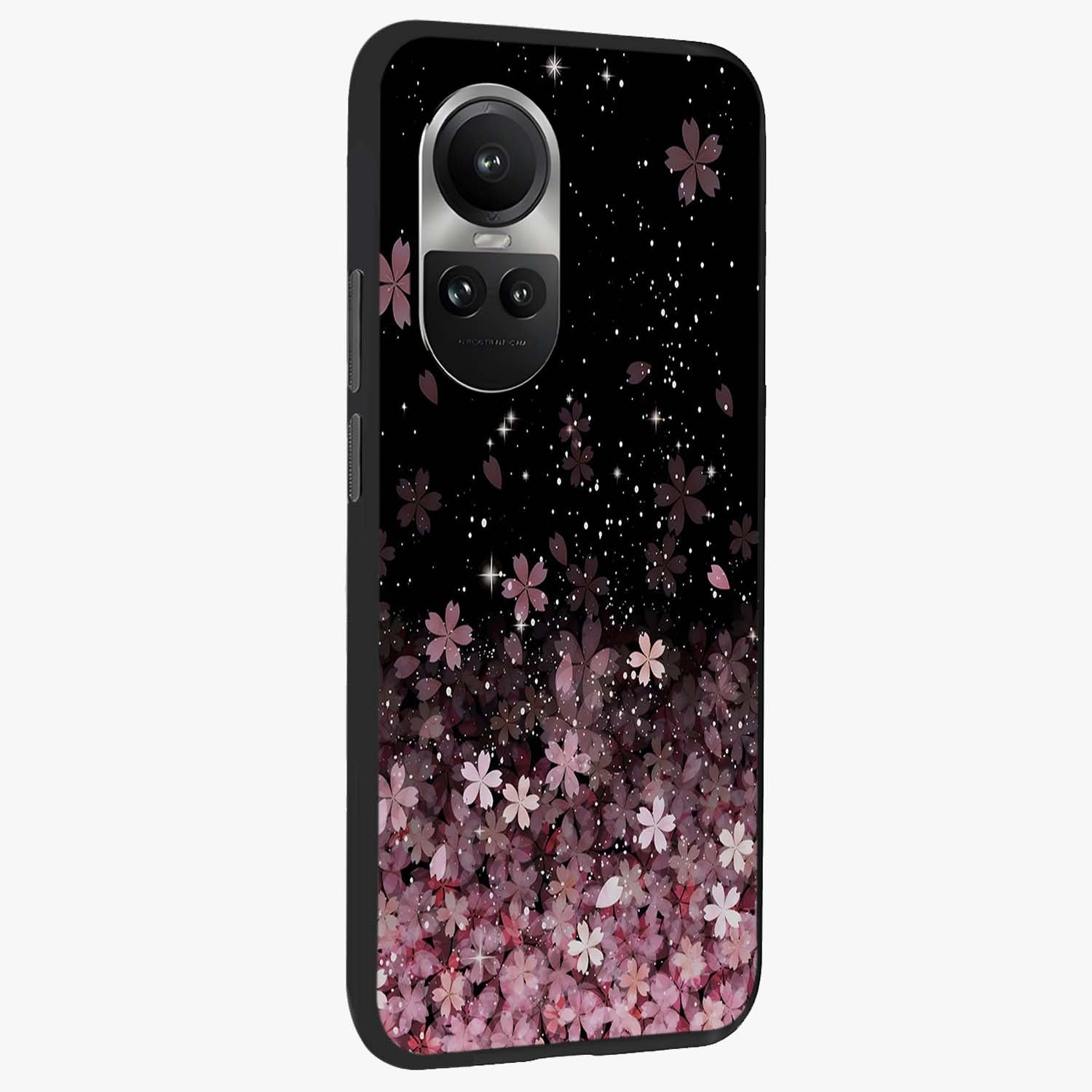 Small Starry Flowers Glass Case upright view showcasing charming floral artwork with dreamy starry theme.
