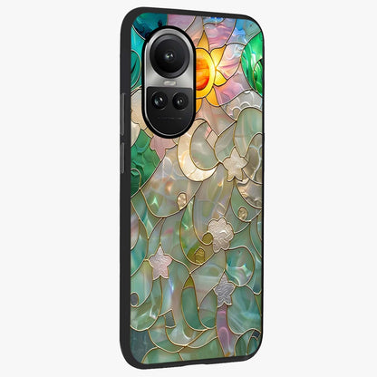 Stained Sunrise Glow Glass Case upright view showcasing colorful sunrise artwork with warm morning theme.