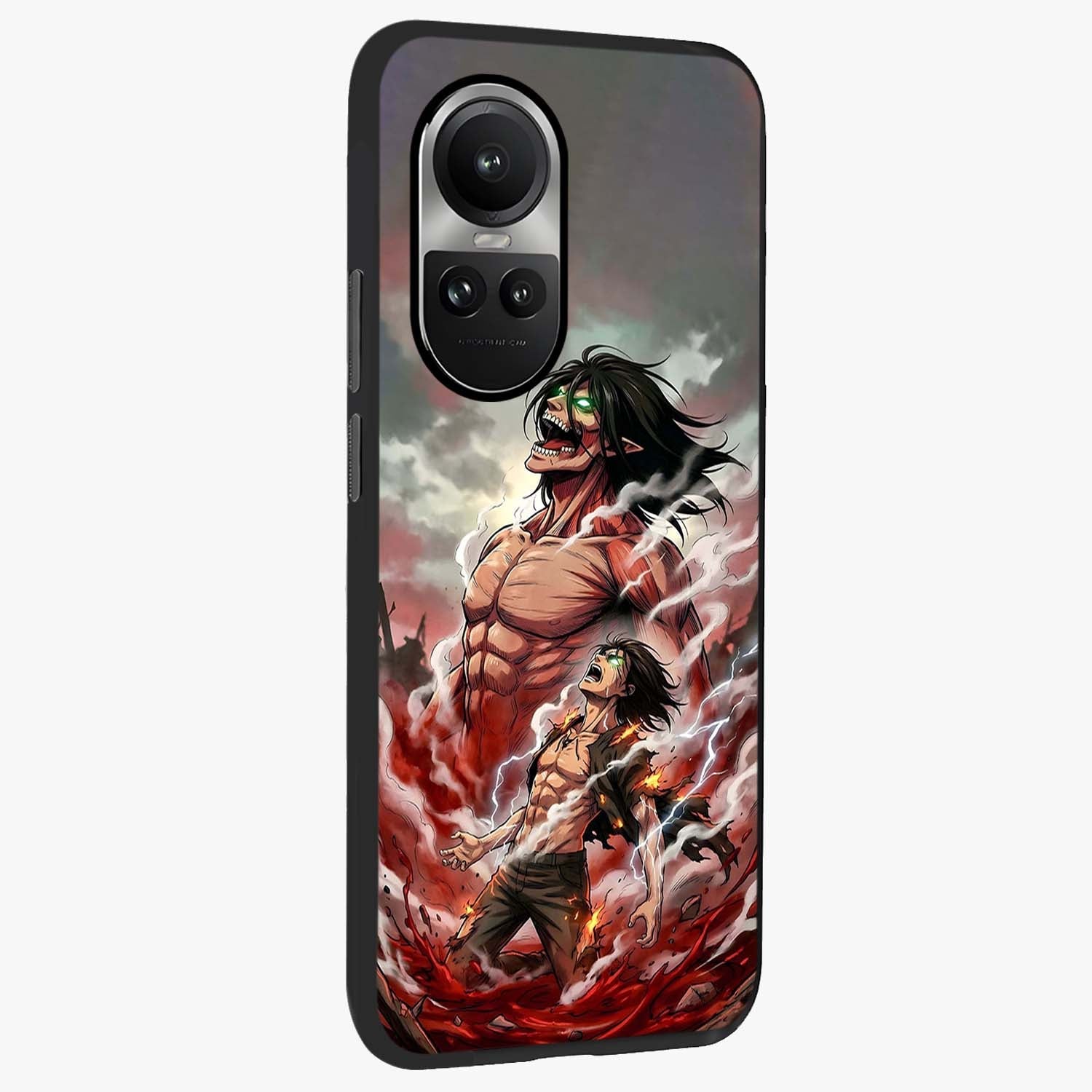 Titan Awakening Fury Glass Case upright view showcasing intense titan artwork with epic fantasy theme.