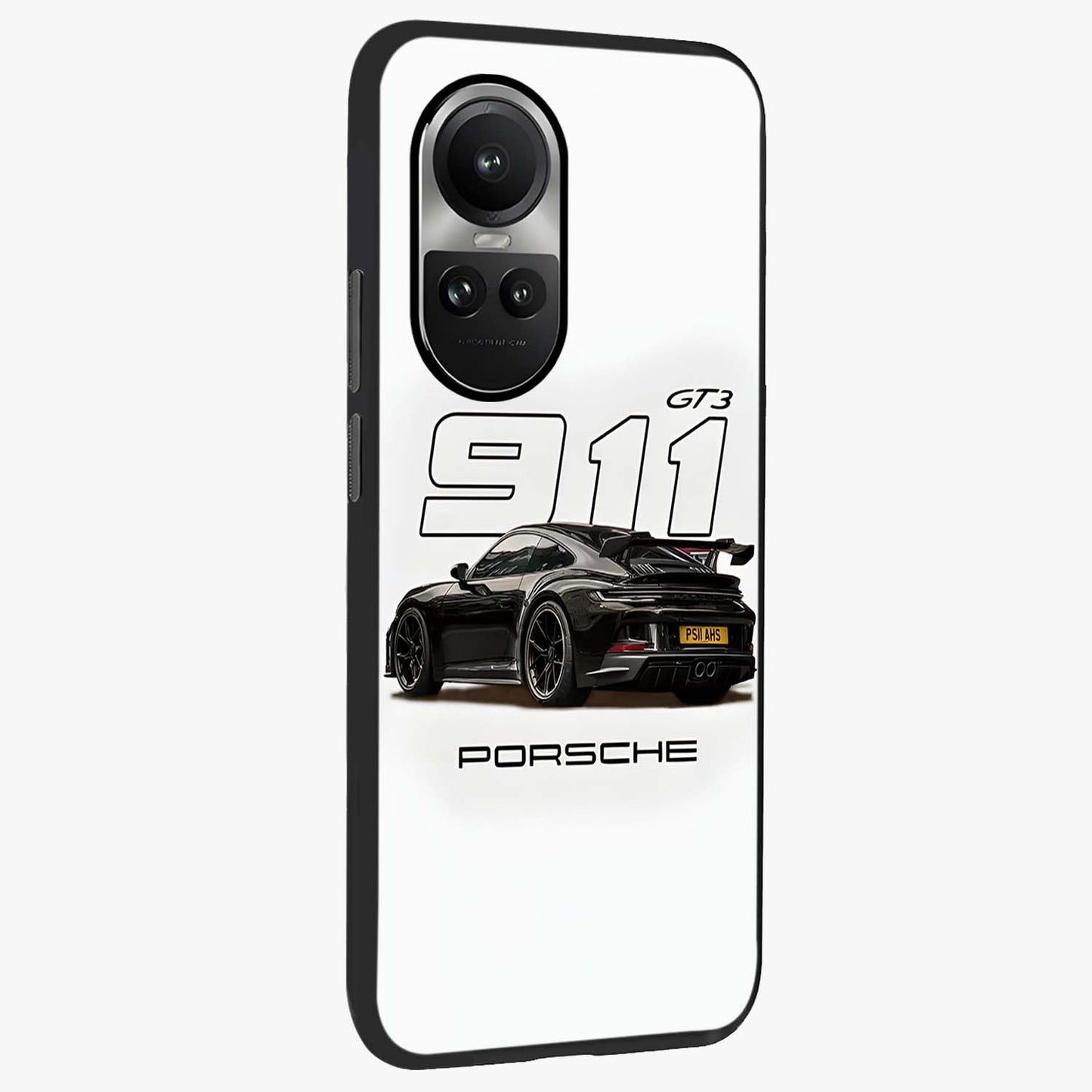 Turbo Legacy Icon Glass Case upright view showcasing bold racing inspired artwork with classic car theme.