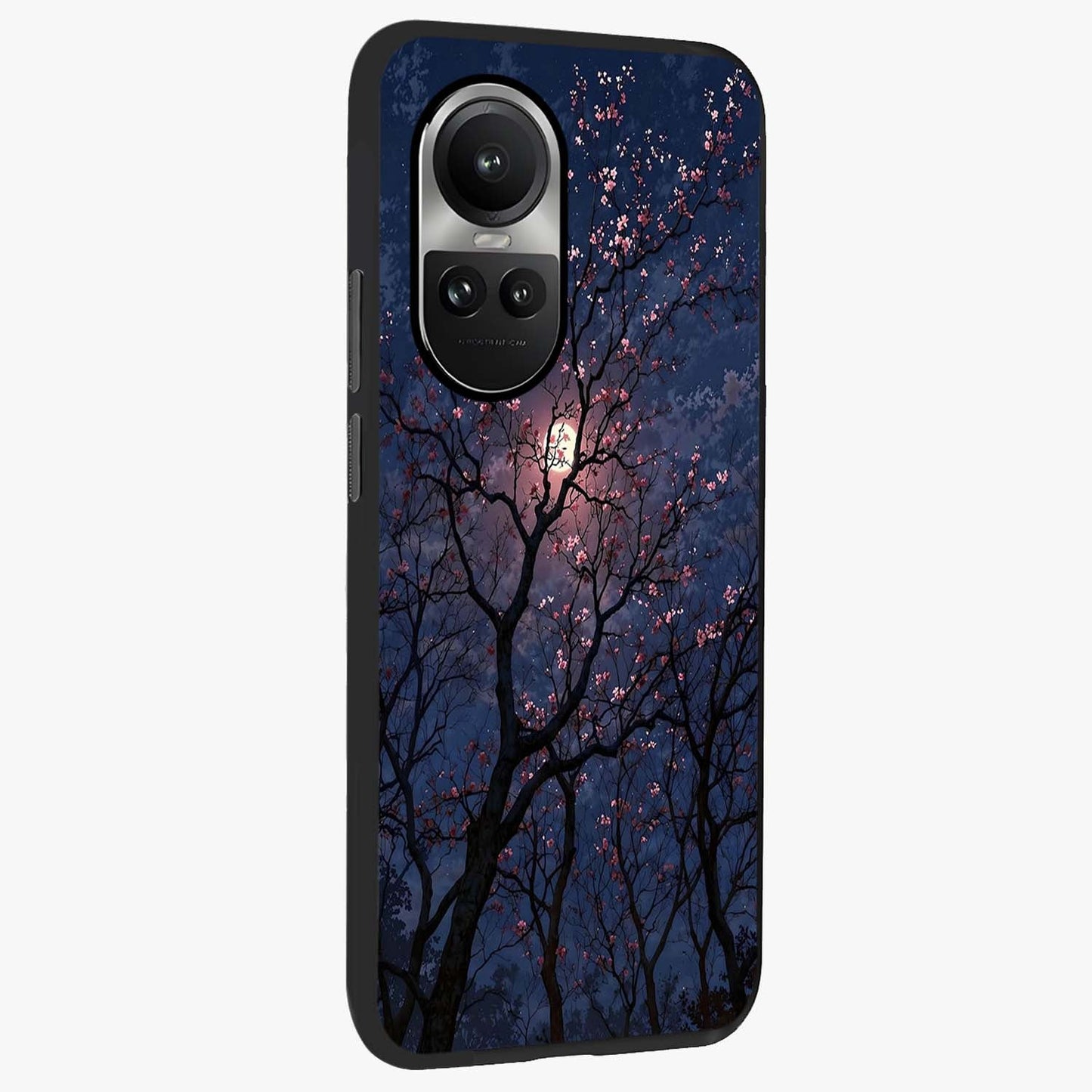 Twilight Sakura Serenade Glass Case upright view showcasing beautiful cherry blossom artwork with serene evening theme.