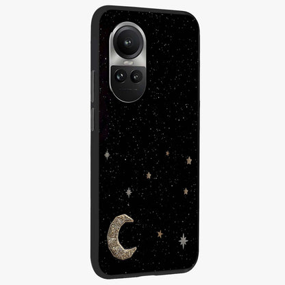 Twinkle Star With Half Moon Glass Case upright view showcasing glowing cosmic artwork with dreamy night theme.