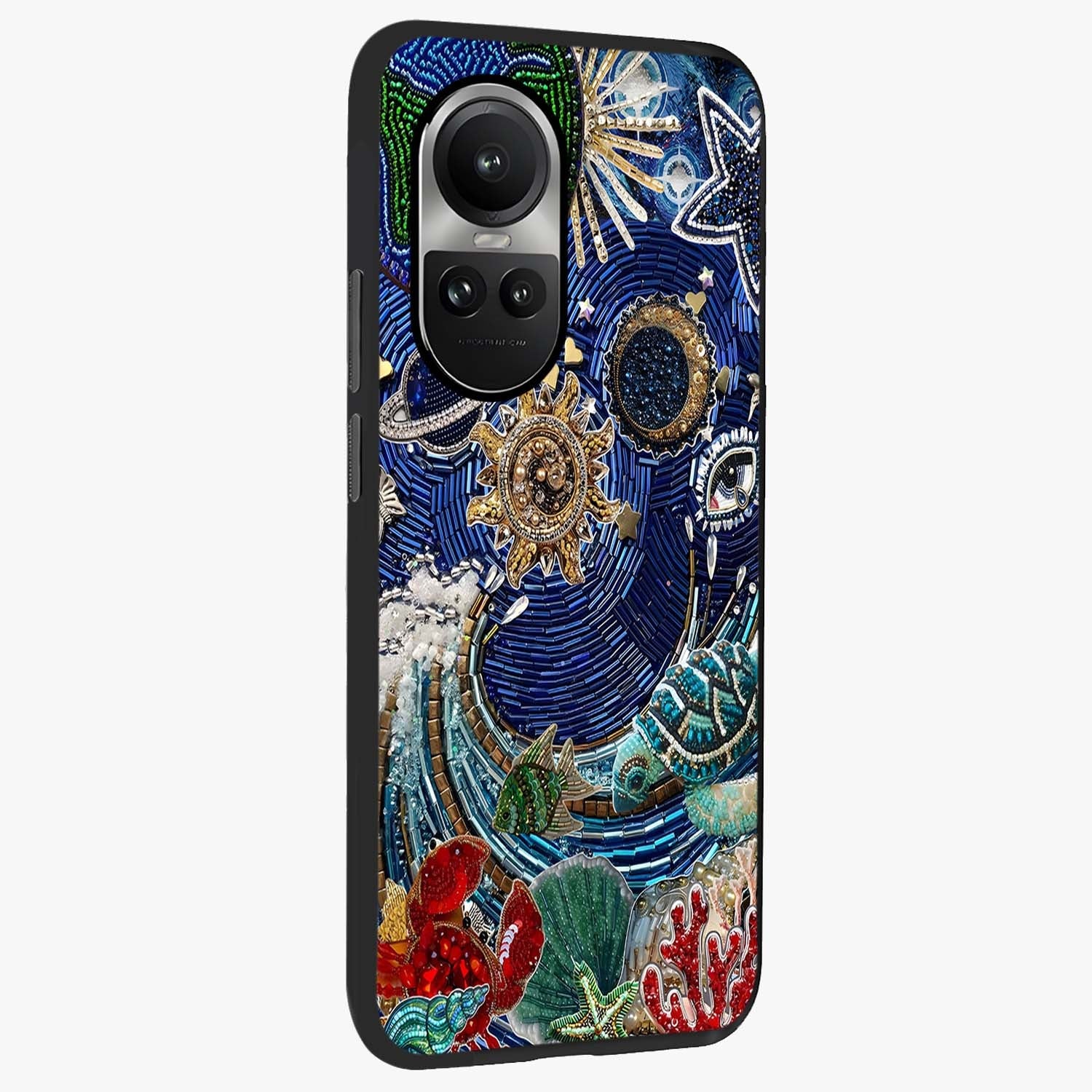 Universe Underwater Spark Glass Case upright view showcasing magical underwater galaxy artwork with vibrant cosmic theme.