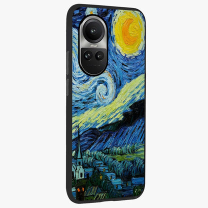 Van Gogh Art Glass Case upright view showcasing expressive painting style artwork with timeless artistic theme.