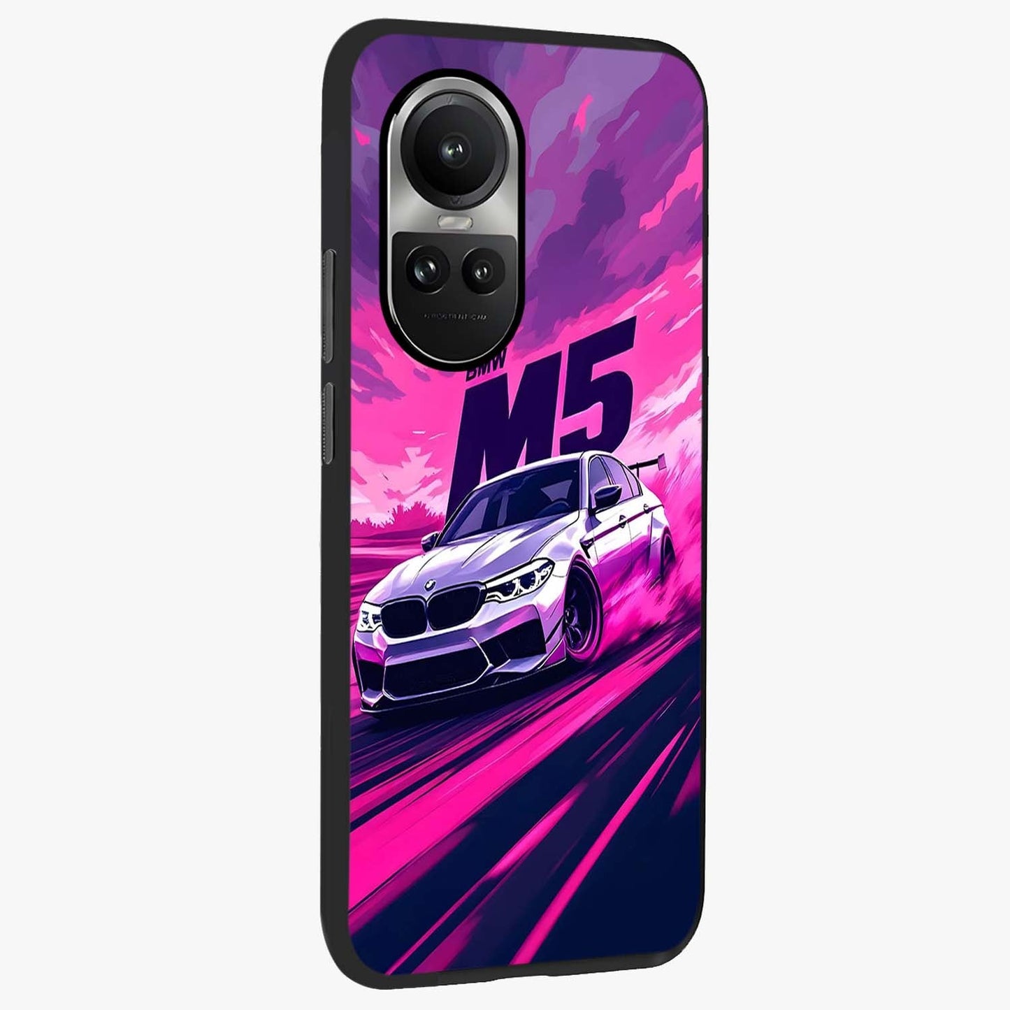 Velocity Drift Pulse Glass Case upright view showcasing powerful racing artwork with energetic motorsport theme.