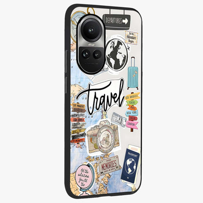 Wanderlust Journal Glass Case upright view showcasing wanderlust inspired artwork with creative exploration theme.