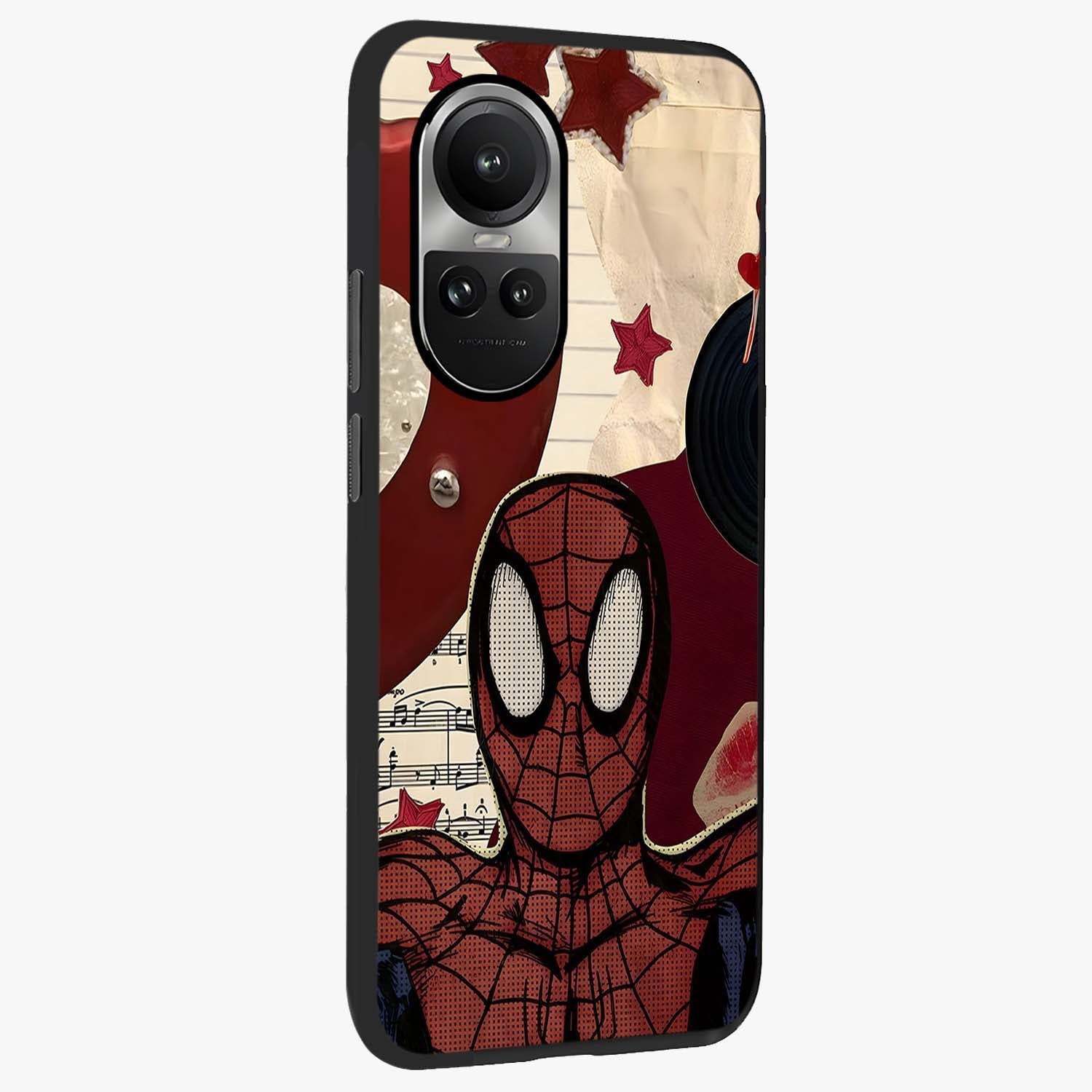 Web Warrior Vibes Glass Case upright view showcasing energetic superhero artwork with bold action theme.