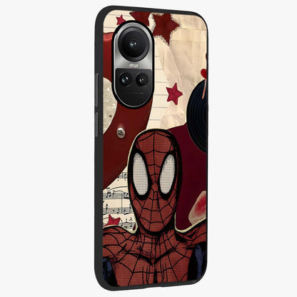 Web Warrior Vibes Glass Case upright view showcasing energetic superhero artwork with bold action theme.