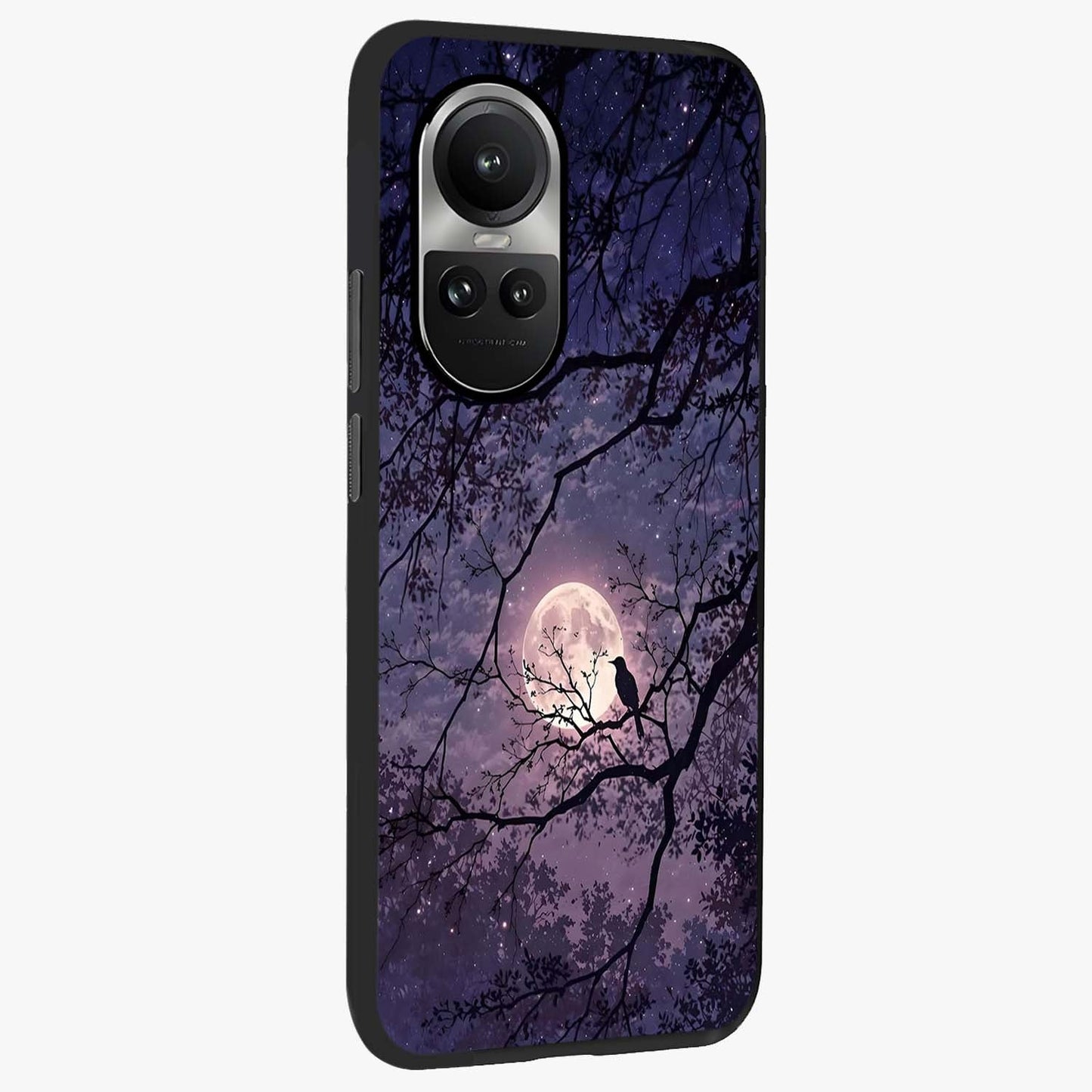 Whispering Moon Silence Glass Case upright view showcasing peaceful moon artwork with tranquil celestial theme.
