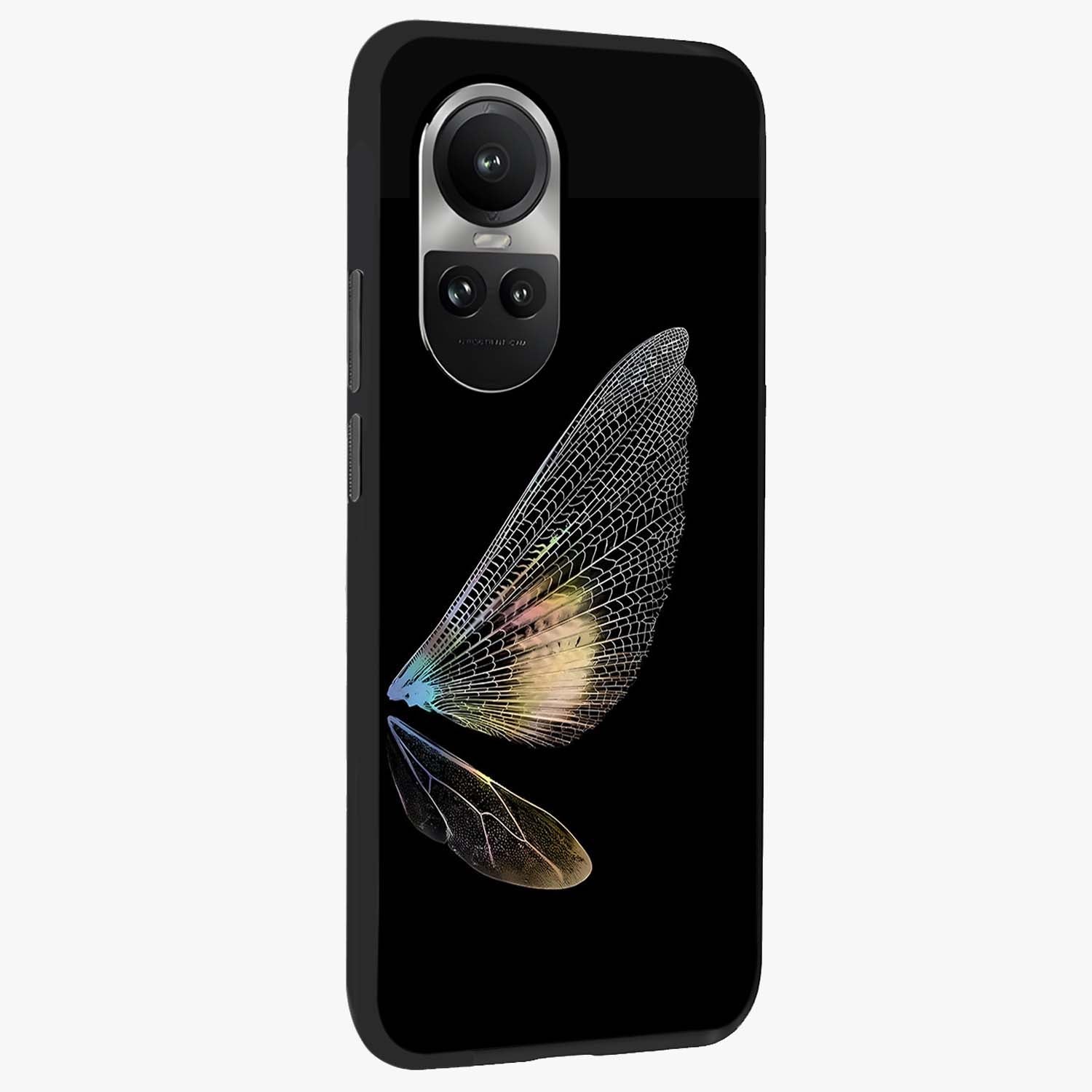 Whispers Of Wings Glass Case upright view showcasing elegant wing artwork with light airy theme.