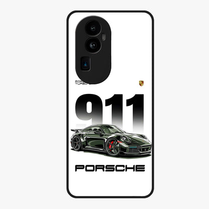 911 Turbo Dominance Glass Case showing clean flat back view with bold 911 sports car artwork and glossy glass finish.
