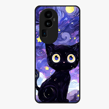 Abstract Cat Art Glass Case showing flat back view with artistic cat illustration and glossy glass finish.