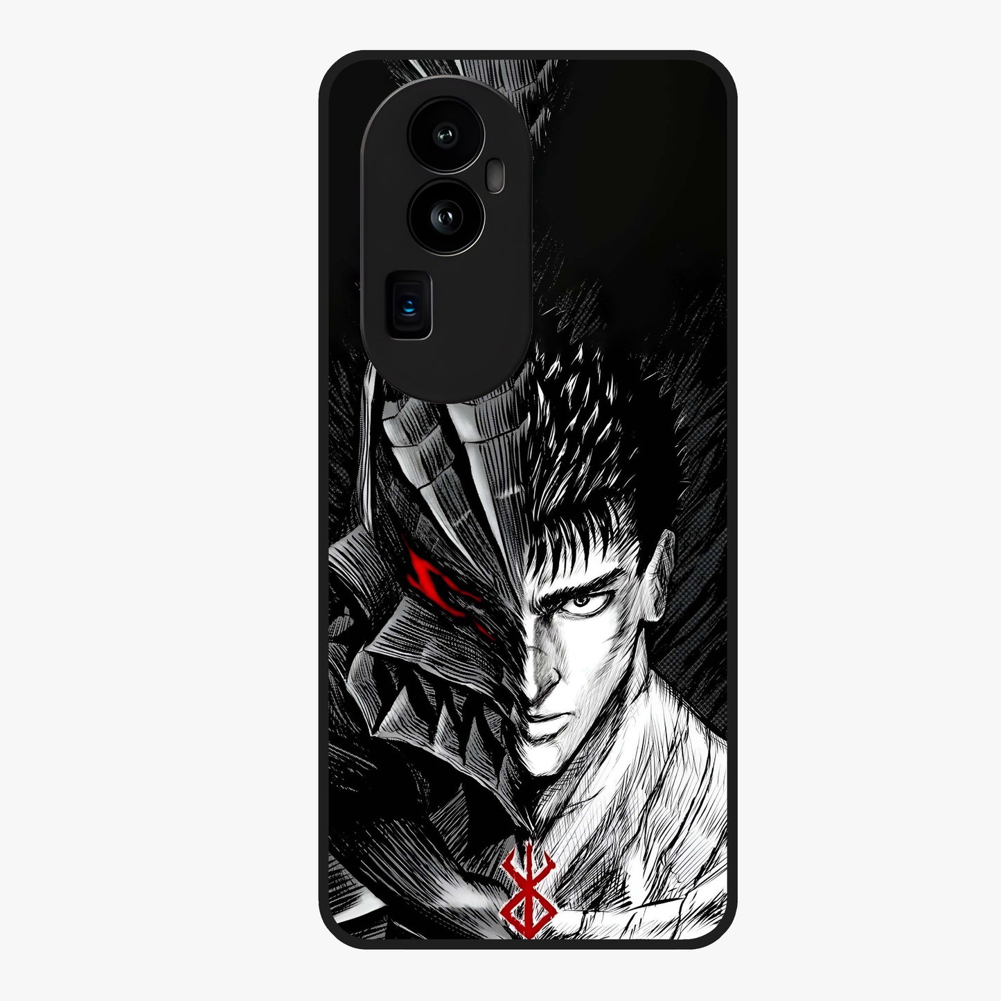 Berserker Blood Oath Glass Case showing flat back view with fierce warrior inspired artwork and glossy glass finish.
