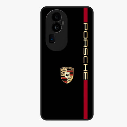 Black Minimal Porsche Glass Case showing flat back view with sleek minimal sports car artwork and glossy glass finish.