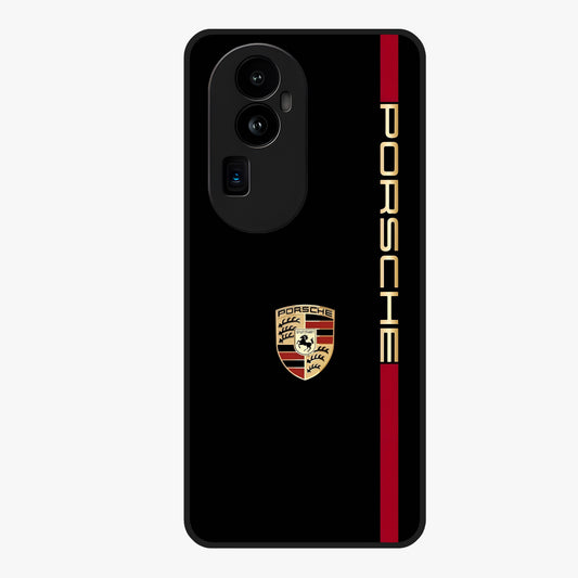 Black Minimal Porsche Glass Case showing flat back view with sleek minimal sports car artwork and glossy glass finish.