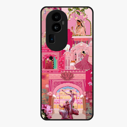 Blossoms of Rajasthan Glass Case showing flat back view with traditional floral artwork inspired by Rajasthan and glossy glass finish.