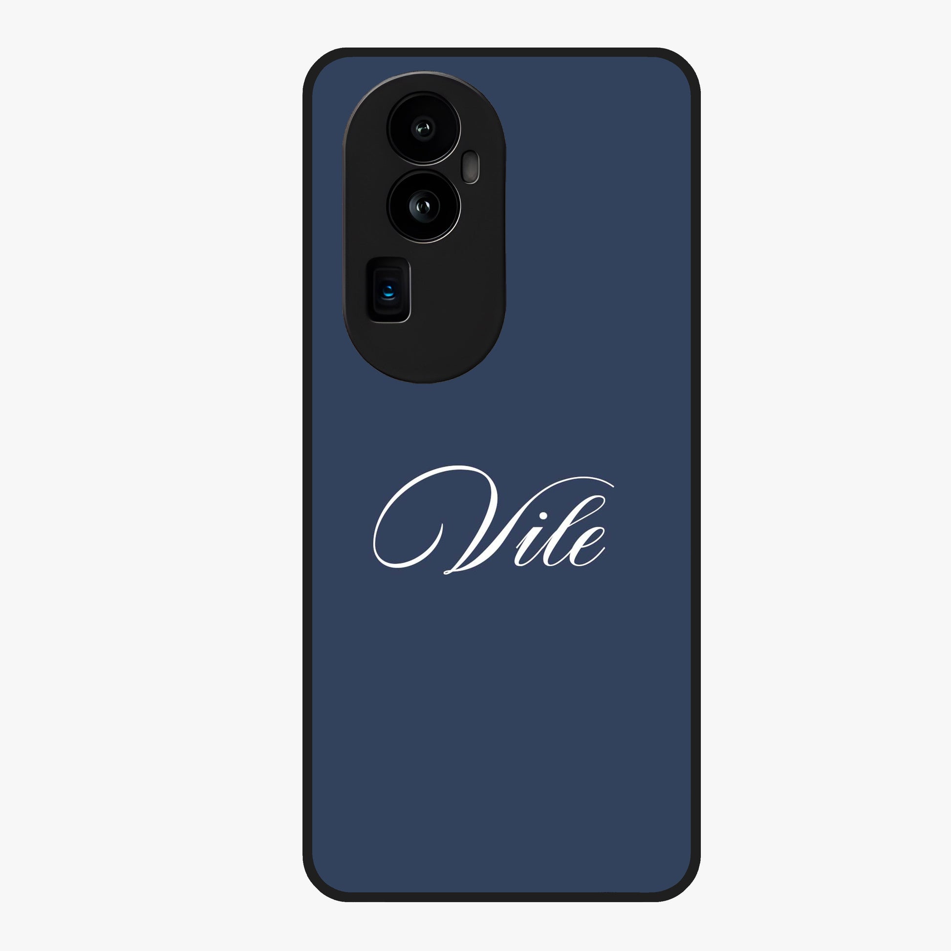 Blue Background Personalized Custom Name Glass Case showing flat back view with minimal blue background and custom name design.