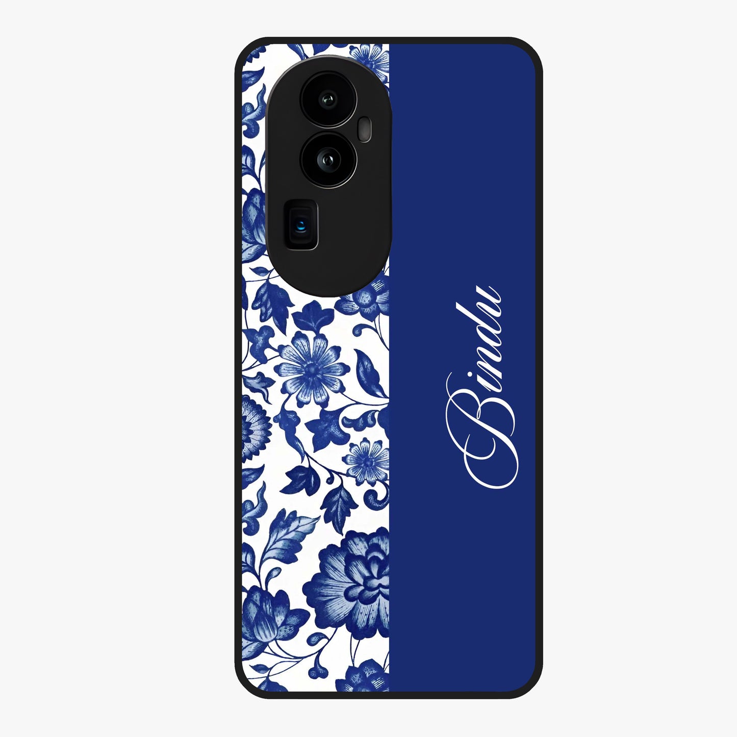 Blue Vintage Floral Pattern Glass Case upright view showcasing timeless floral illustration with vintage inspired style.