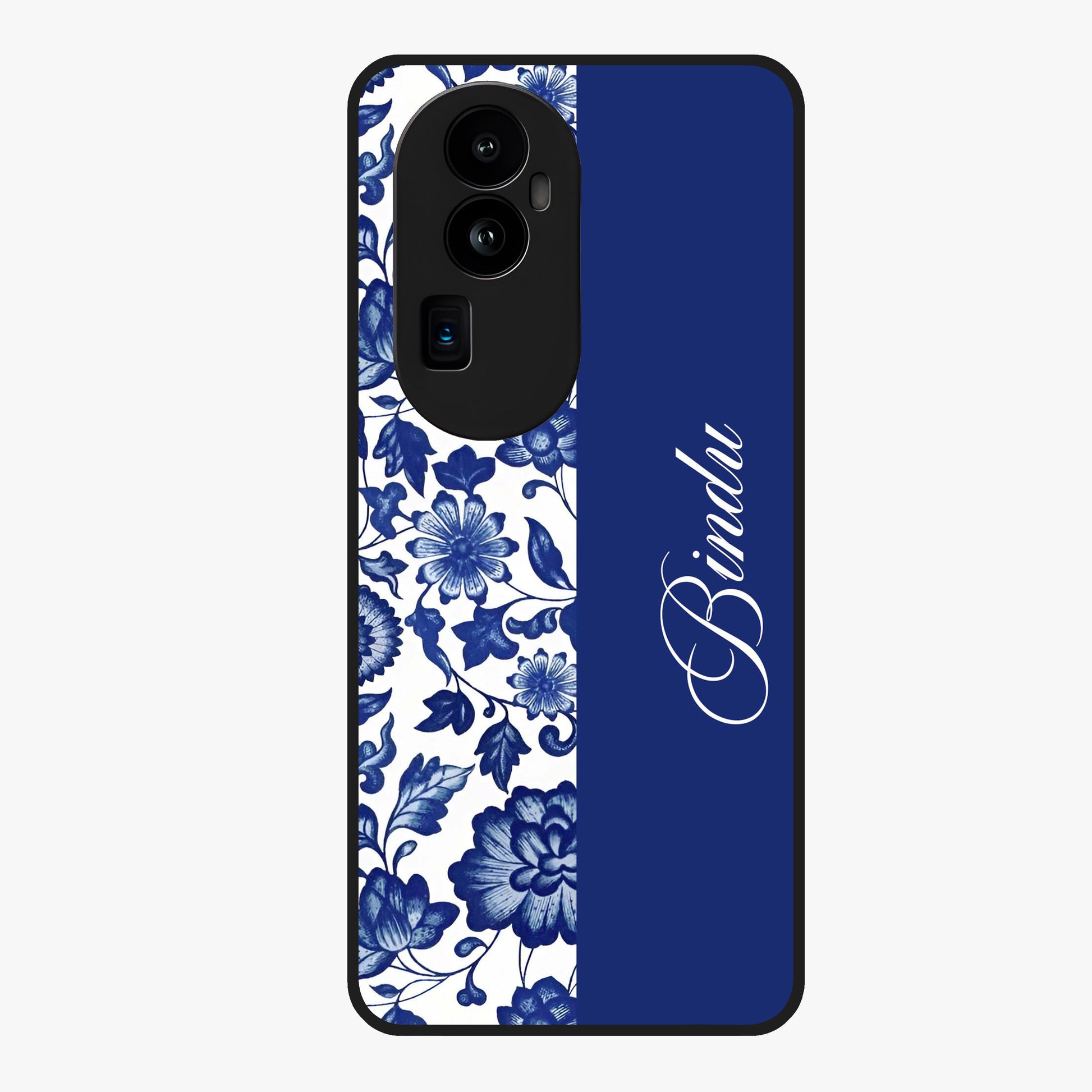 Blue Vintage Floral Pattern Glass Case upright view showcasing timeless floral illustration with vintage inspired style.