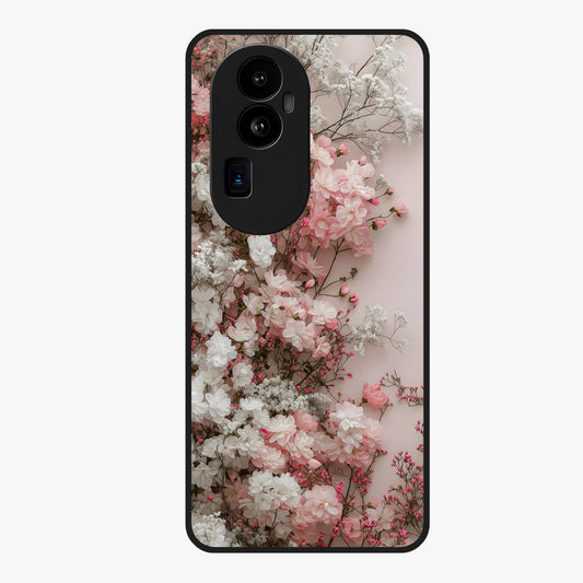 Blush Blossom Cloud Glass Case showing flat back view with dreamy blush cloud blossom artwork and glossy glass finish.