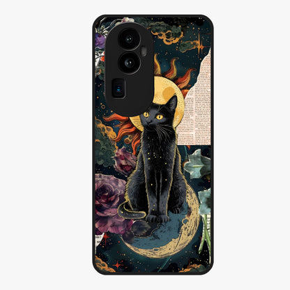 Celestial Black Cat Glass Case showing flat back view with mystical black cat artwork and glossy glass finish.