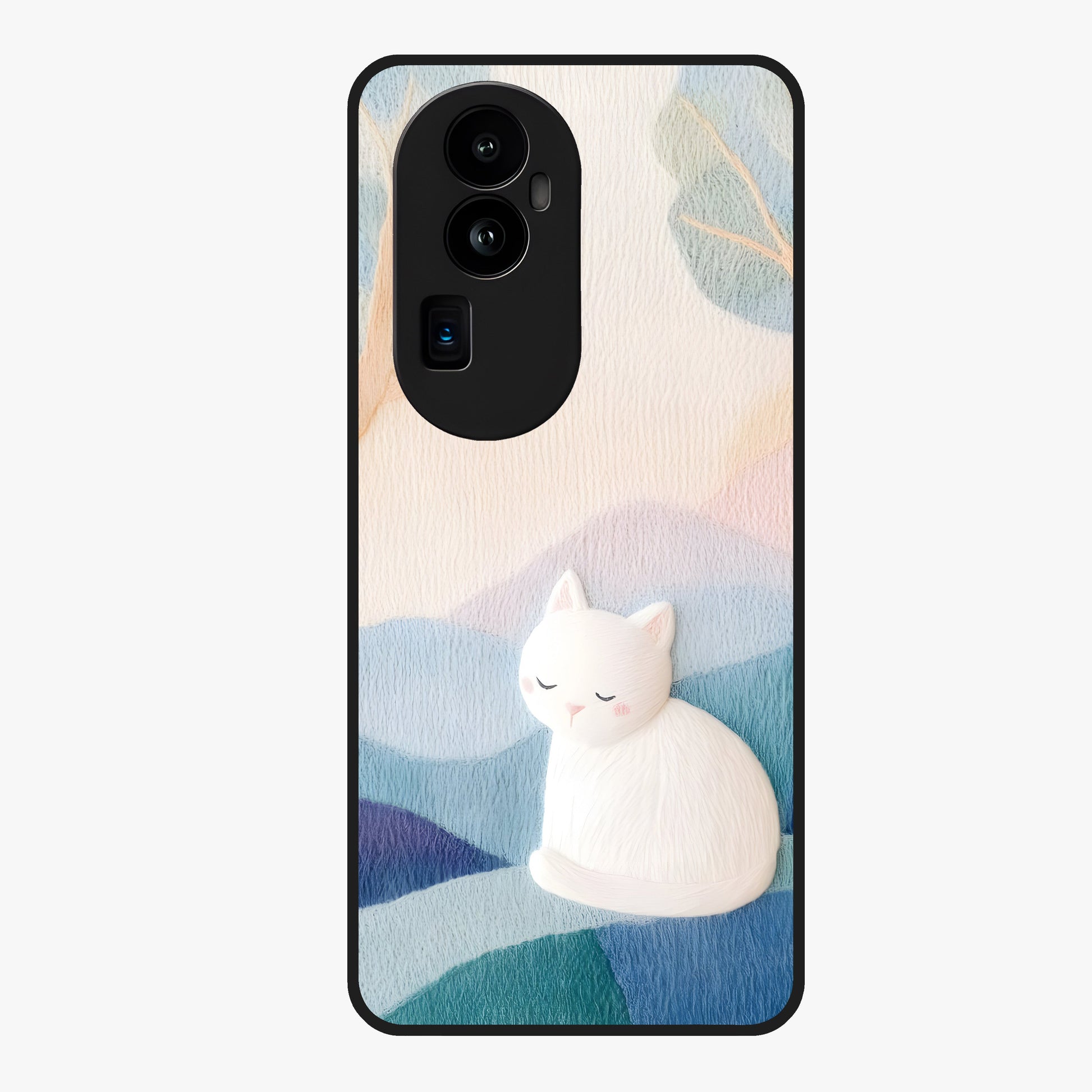Cotton Dream Cat Glass Case showing flat back view with soft dreamy cat artwork and glossy glass finish.