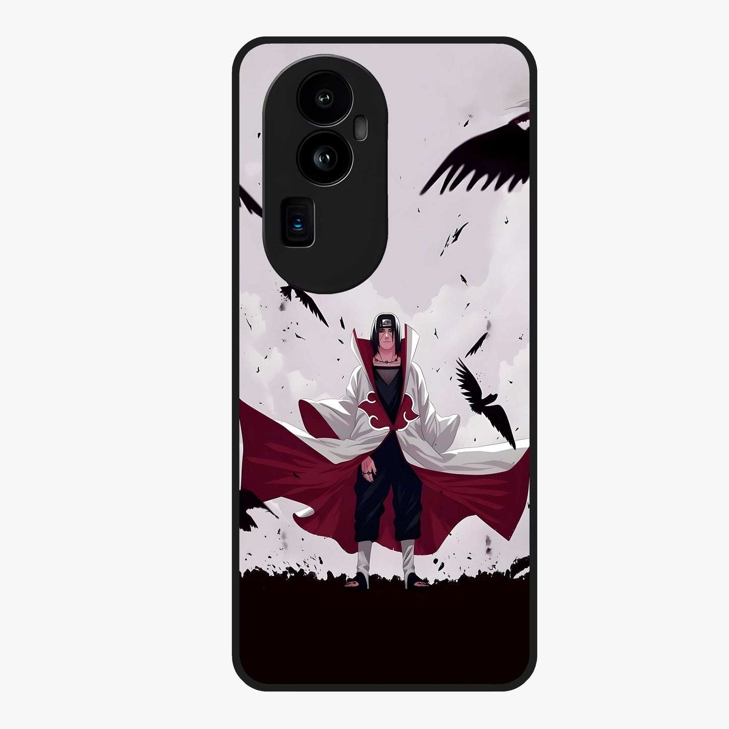 Crimson Crow Ascension Glass Case showing flat back view with mystical crow artwork and glossy glass finish.