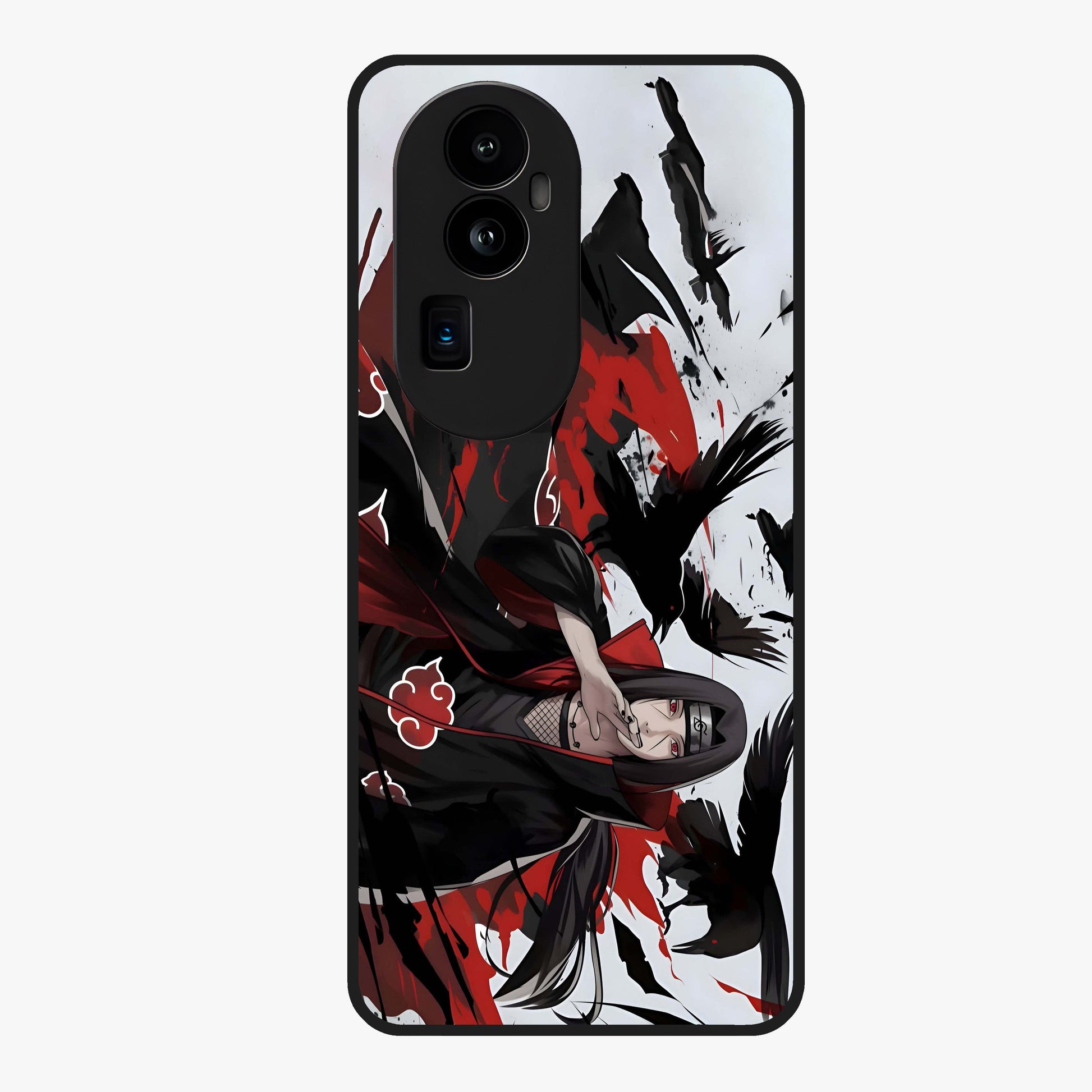 Crimson Crow Illusion Glass Case showing flat back view with artistic crow illusion artwork and glossy glass finish.