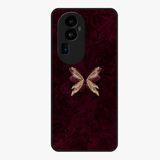 Crimson Fade Butterfly Glass Case showing flat back view with fading butterfly artwork and glossy glass finish.