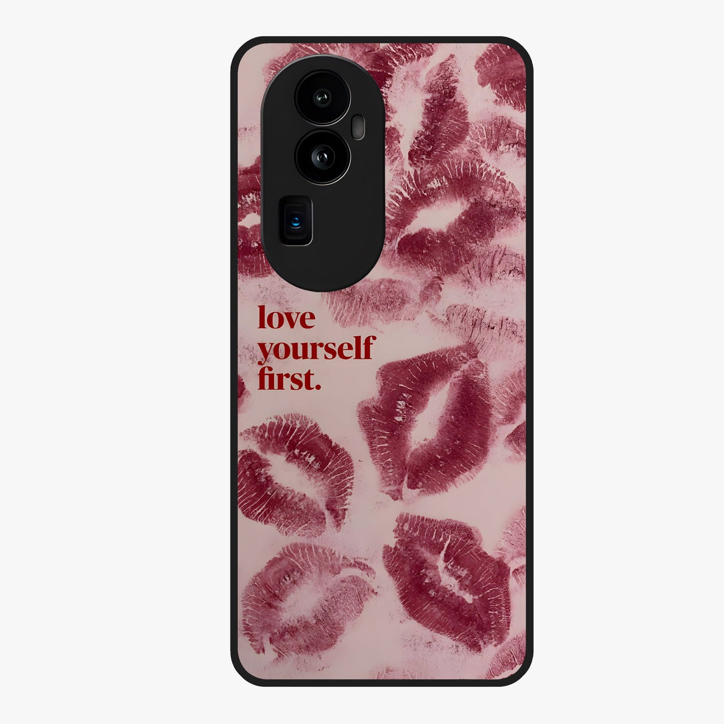 Crimson Kiss Love Glass Case showing flat back view with romantic crimson themed artwork and glossy glass finish.