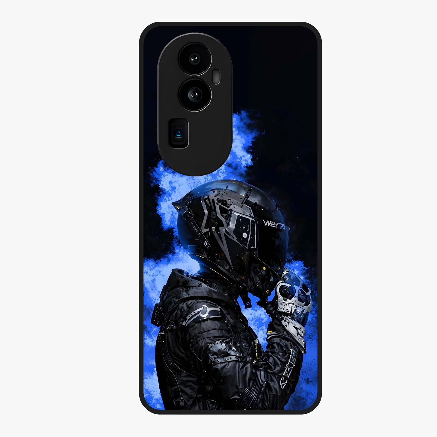 Cyber Sentinel Protocol Glass Case showing flat back view with futuristic cyber themed artwork and glossy glass finish.